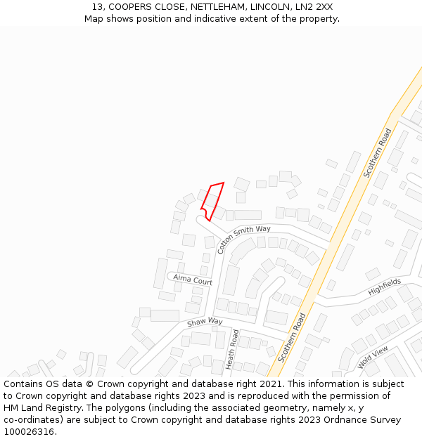 13, COOPERS CLOSE, NETTLEHAM, LINCOLN, LN2 2XX: Location map and indicative extent of plot