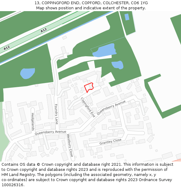 13, COPPINGFORD END, COPFORD, COLCHESTER, CO6 1YG: Location map and indicative extent of plot