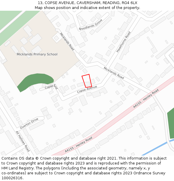 13, COPSE AVENUE, CAVERSHAM, READING, RG4 6LX: Location map and indicative extent of plot