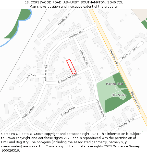 13, COPSEWOOD ROAD, ASHURST, SOUTHAMPTON, SO40 7DL: Location map and indicative extent of plot