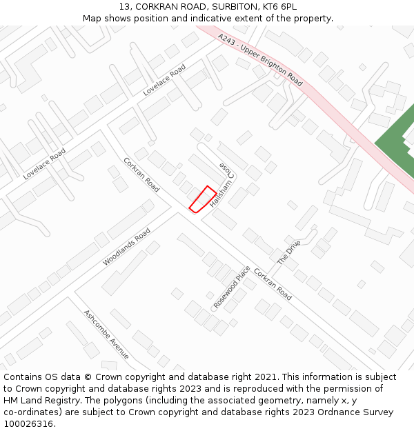 13, CORKRAN ROAD, SURBITON, KT6 6PL: Location map and indicative extent of plot