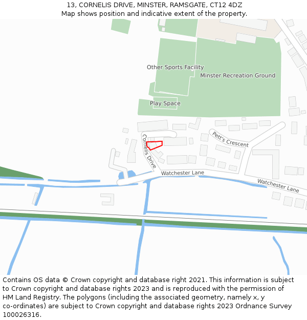 13, CORNELIS DRIVE, MINSTER, RAMSGATE, CT12 4DZ: Location map and indicative extent of plot