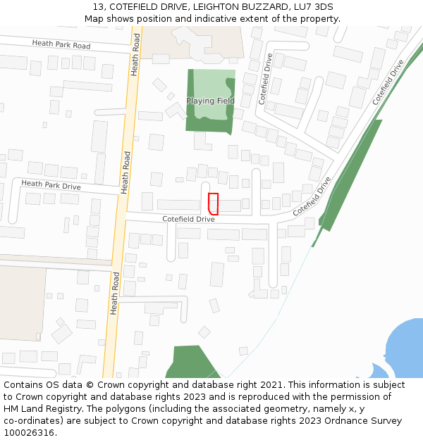 13, COTEFIELD DRIVE, LEIGHTON BUZZARD, LU7 3DS: Location map and indicative extent of plot
