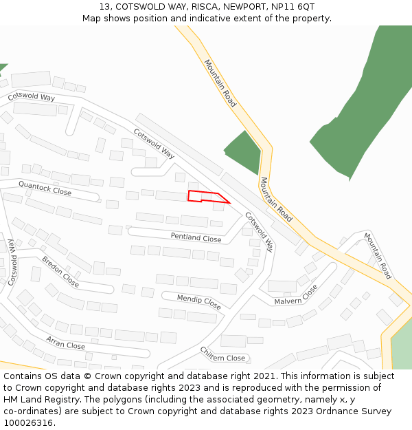 13, COTSWOLD WAY, RISCA, NEWPORT, NP11 6QT: Location map and indicative extent of plot