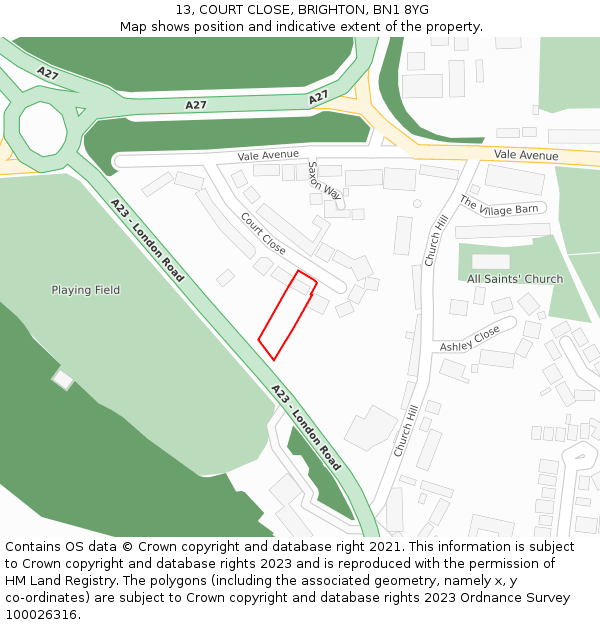 13, COURT CLOSE, BRIGHTON, BN1 8YG: Location map and indicative extent of plot