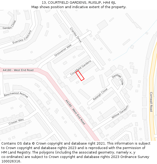 13, COURTFIELD GARDENS, RUISLIP, HA4 6JL: Location map and indicative extent of plot