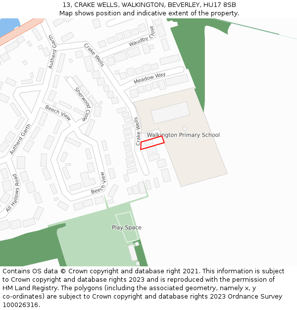 13, CRAKE WELLS, WALKINGTON, BEVERLEY, HU17 8SB: Location map and indicative extent of plot