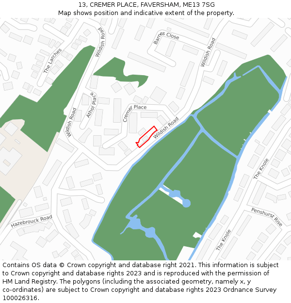 13, CREMER PLACE, FAVERSHAM, ME13 7SG: Location map and indicative extent of plot