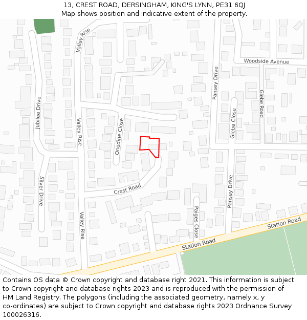 13, CREST ROAD, DERSINGHAM, KING'S LYNN, PE31 6QJ: Location map and indicative extent of plot