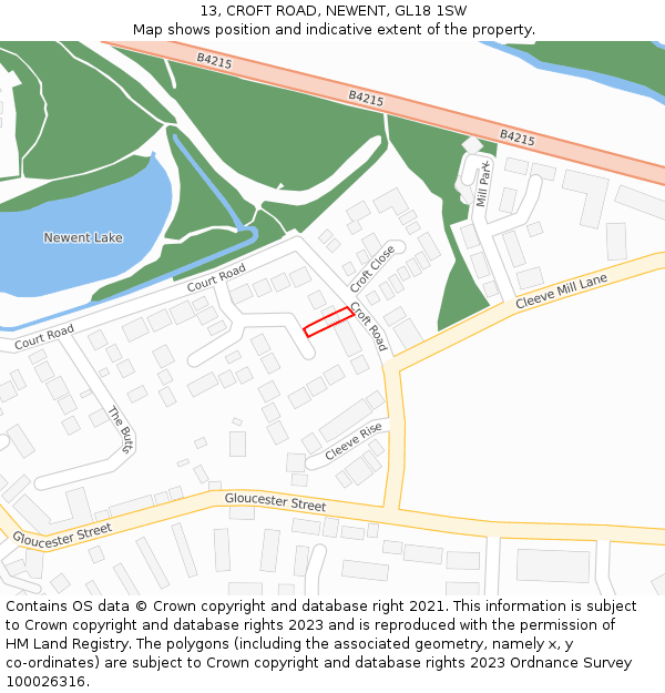 13, CROFT ROAD, NEWENT, GL18 1SW: Location map and indicative extent of plot