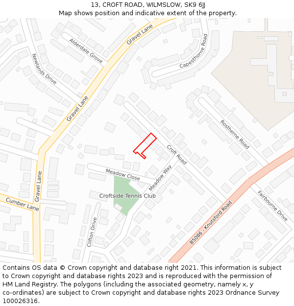 13, CROFT ROAD, WILMSLOW, SK9 6JJ: Location map and indicative extent of plot