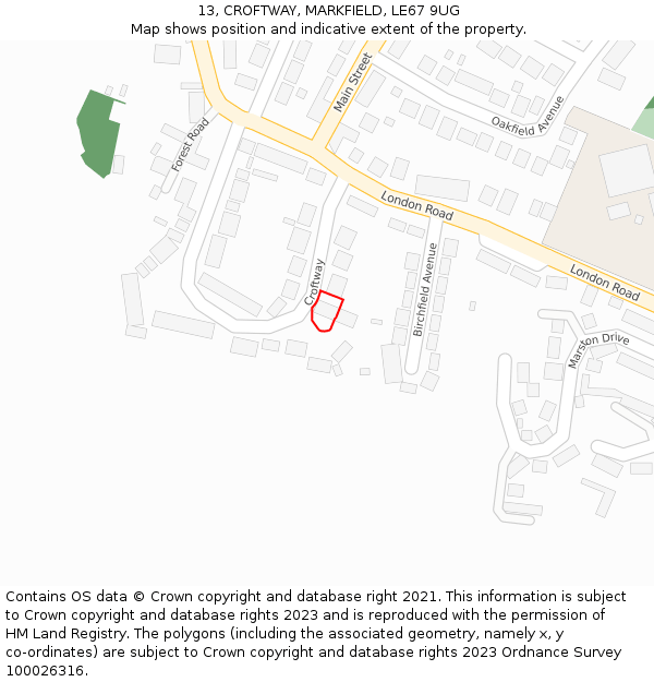 13, CROFTWAY, MARKFIELD, LE67 9UG: Location map and indicative extent of plot