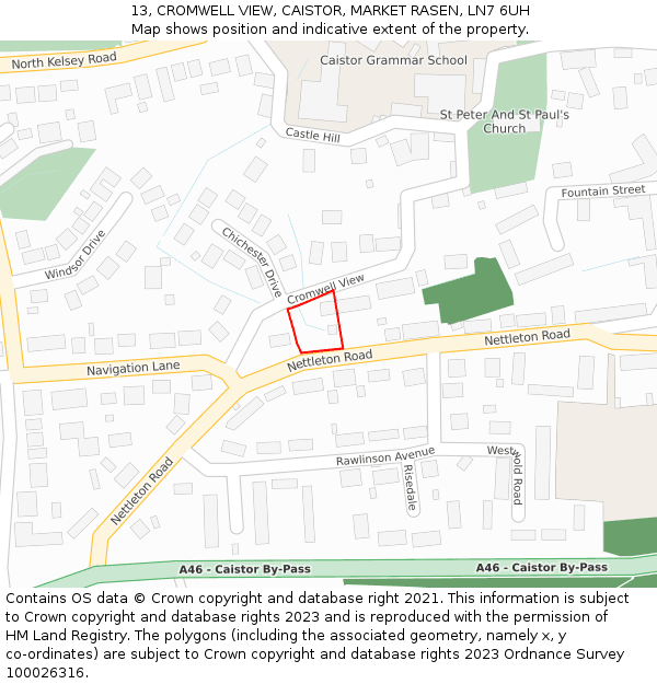 13, CROMWELL VIEW, CAISTOR, MARKET RASEN, LN7 6UH: Location map and indicative extent of plot