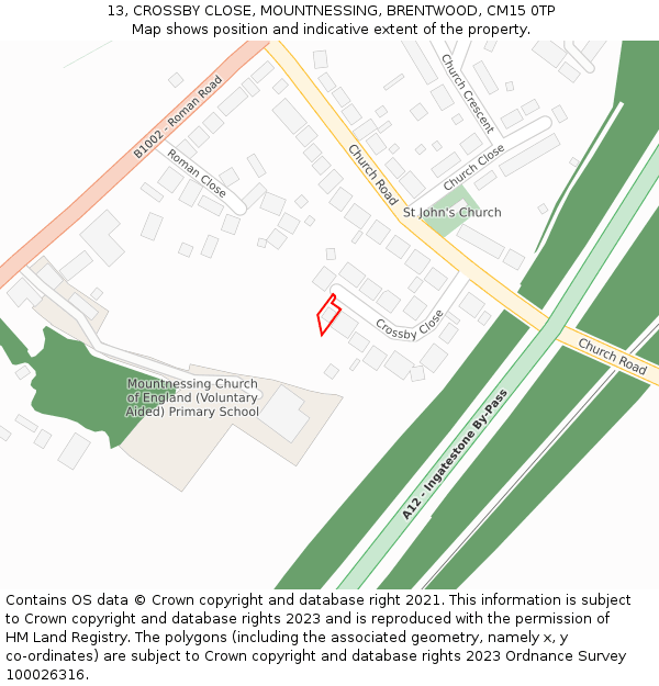 13, CROSSBY CLOSE, MOUNTNESSING, BRENTWOOD, CM15 0TP: Location map and indicative extent of plot