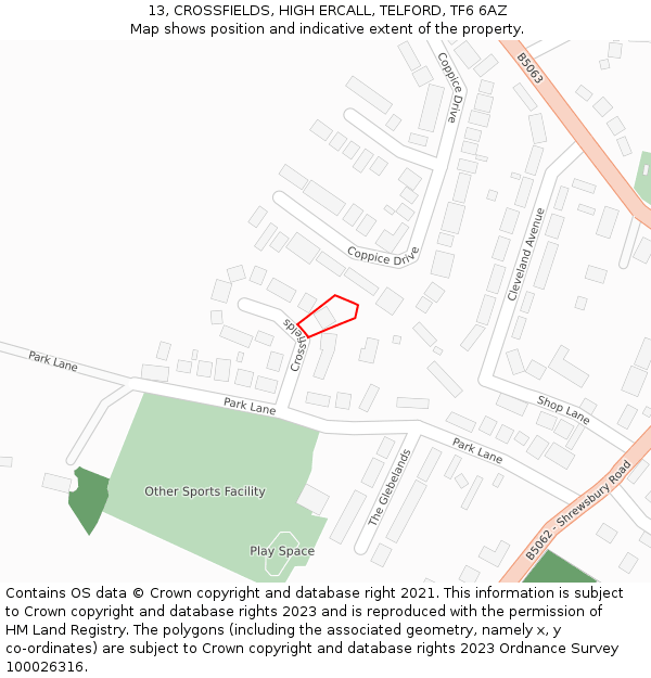 13, CROSSFIELDS, HIGH ERCALL, TELFORD, TF6 6AZ: Location map and indicative extent of plot