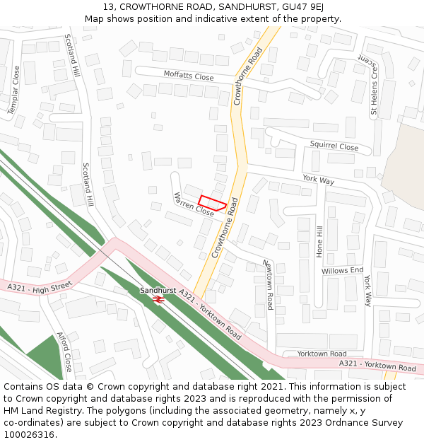 13, CROWTHORNE ROAD, SANDHURST, GU47 9EJ: Location map and indicative extent of plot