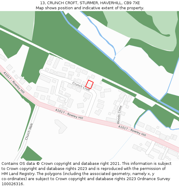 13, CRUNCH CROFT, STURMER, HAVERHILL, CB9 7XE: Location map and indicative extent of plot