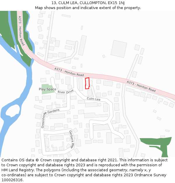 13, CULM LEA, CULLOMPTON, EX15 1NJ: Location map and indicative extent of plot