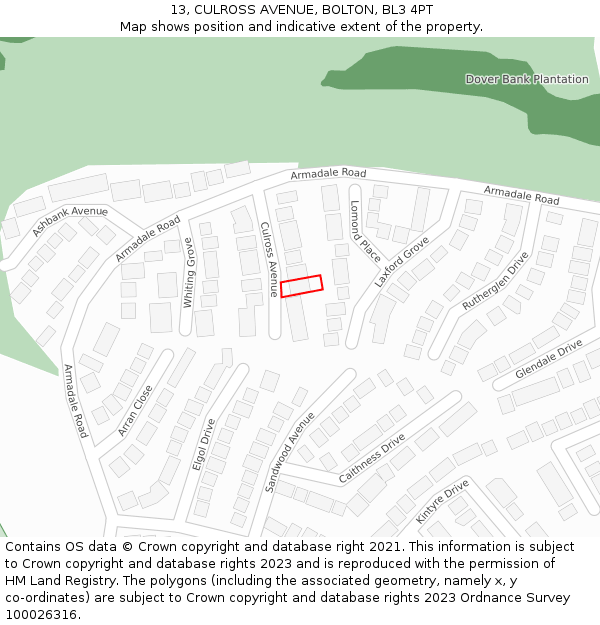 13, CULROSS AVENUE, BOLTON, BL3 4PT: Location map and indicative extent of plot