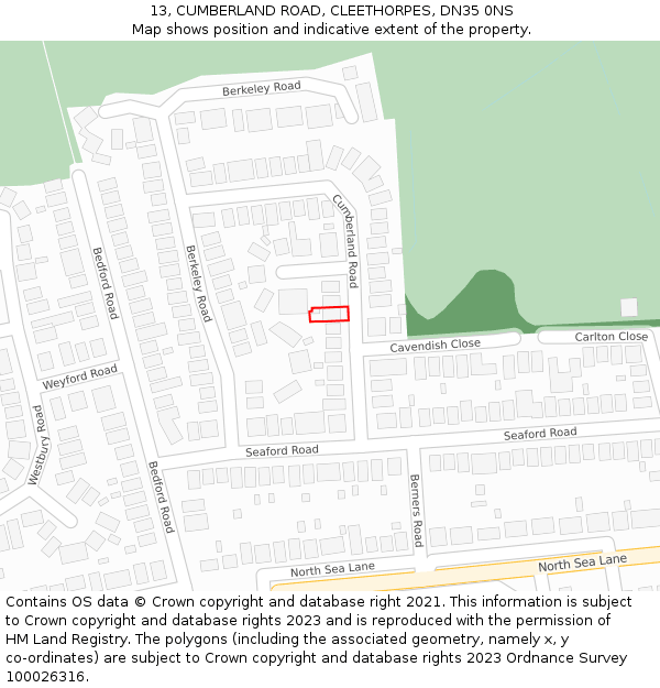 13, CUMBERLAND ROAD, CLEETHORPES, DN35 0NS: Location map and indicative extent of plot