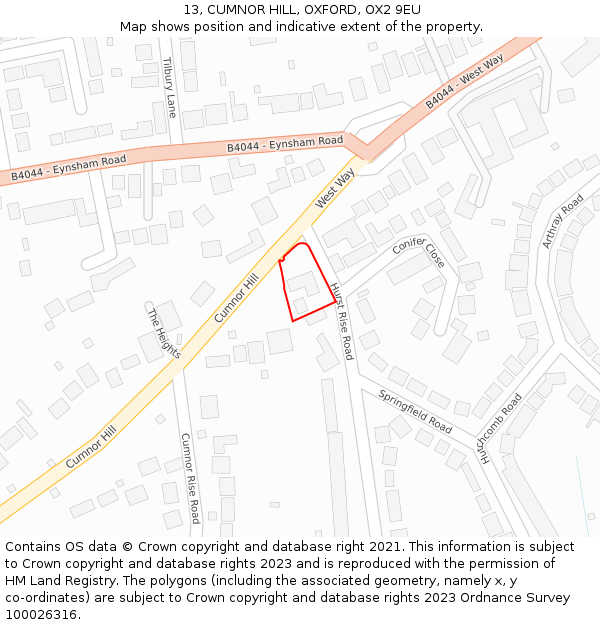 13, CUMNOR HILL, OXFORD, OX2 9EU: Location map and indicative extent of plot