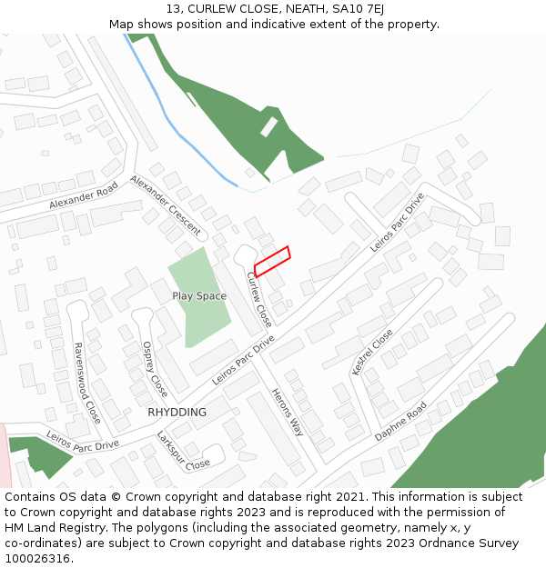 13, CURLEW CLOSE, NEATH, SA10 7EJ: Location map and indicative extent of plot