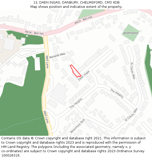 13, DAEN INGAS, DANBURY, CHELMSFORD, CM3 4DB: Location map and indicative extent of plot