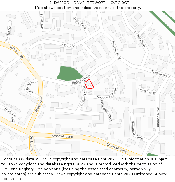 13, DAFFODIL DRIVE, BEDWORTH, CV12 0GT: Location map and indicative extent of plot