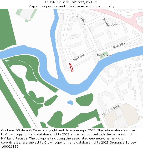 13, DALE CLOSE, OXFORD, OX1 1TU: Location map and indicative extent of plot