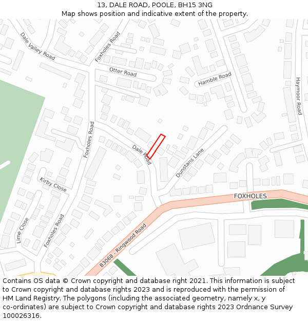 13, DALE ROAD, POOLE, BH15 3NG: Location map and indicative extent of plot