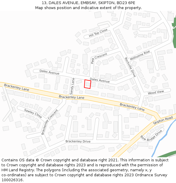 13, DALES AVENUE, EMBSAY, SKIPTON, BD23 6PE: Location map and indicative extent of plot