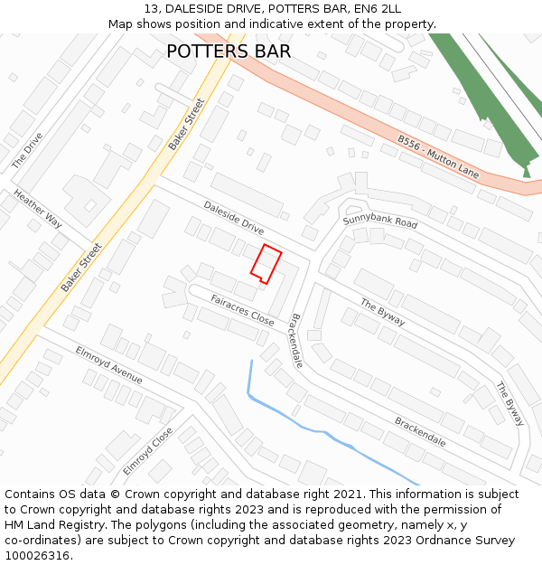 13, DALESIDE DRIVE, POTTERS BAR, EN6 2LL: Location map and indicative extent of plot