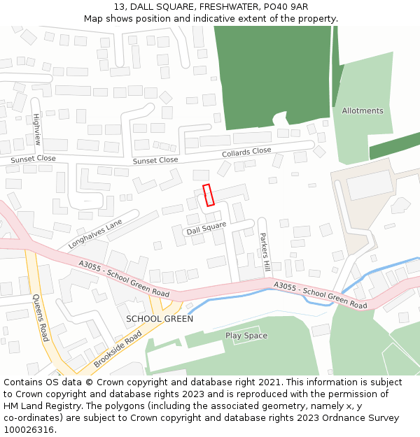 13, DALL SQUARE, FRESHWATER, PO40 9AR: Location map and indicative extent of plot