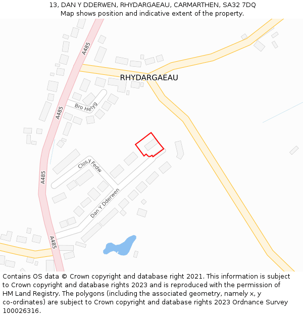 13, DAN Y DDERWEN, RHYDARGAEAU, CARMARTHEN, SA32 7DQ: Location map and indicative extent of plot