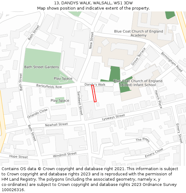 13, DANDYS WALK, WALSALL, WS1 3DW: Location map and indicative extent of plot