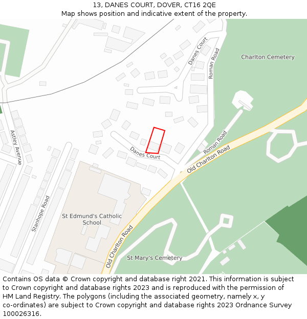 13, DANES COURT, DOVER, CT16 2QE: Location map and indicative extent of plot