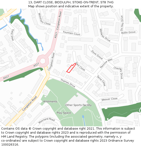 13, DART CLOSE, BIDDULPH, STOKE-ON-TRENT, ST8 7HG: Location map and indicative extent of plot