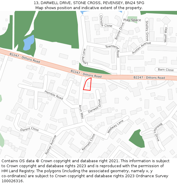 13, DARWELL DRIVE, STONE CROSS, PEVENSEY, BN24 5PG: Location map and indicative extent of plot