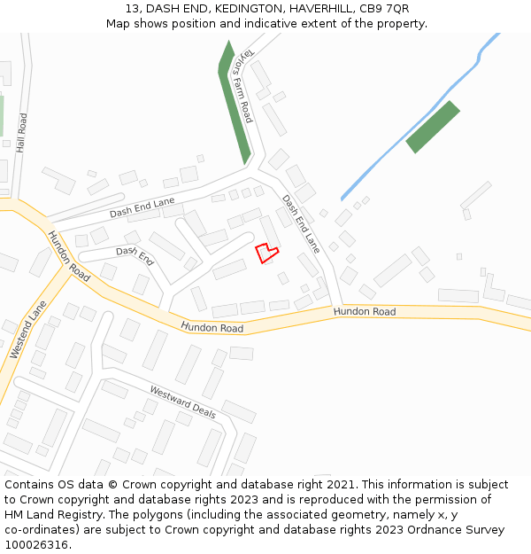 13, DASH END, KEDINGTON, HAVERHILL, CB9 7QR: Location map and indicative extent of plot