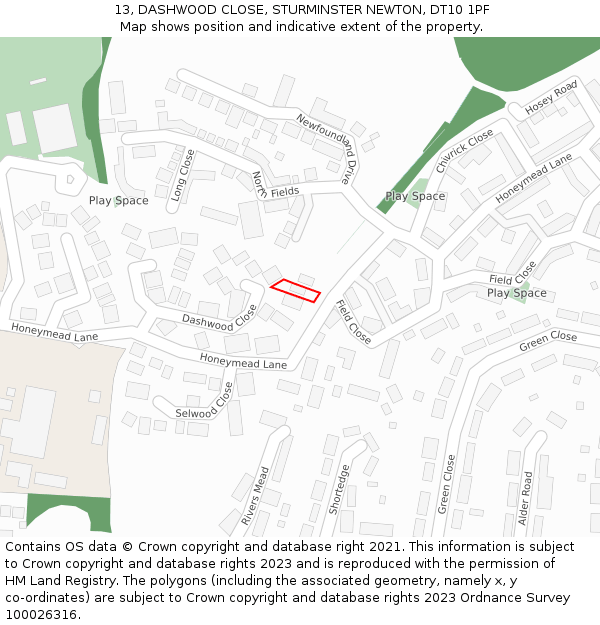 13, DASHWOOD CLOSE, STURMINSTER NEWTON, DT10 1PF: Location map and indicative extent of plot