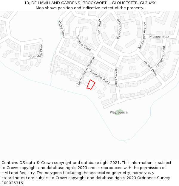 13, DE HAVILLAND GARDENS, BROCKWORTH, GLOUCESTER, GL3 4YX: Location map and indicative extent of plot