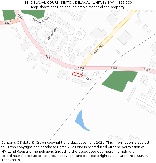 13, DELAVAL COURT, SEATON DELAVAL, WHITLEY BAY, NE25 0QX: Location map and indicative extent of plot