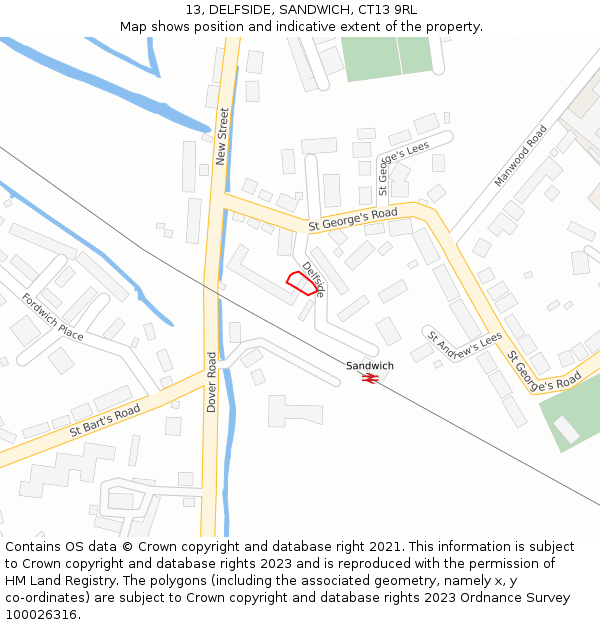 13, DELFSIDE, SANDWICH, CT13 9RL: Location map and indicative extent of plot