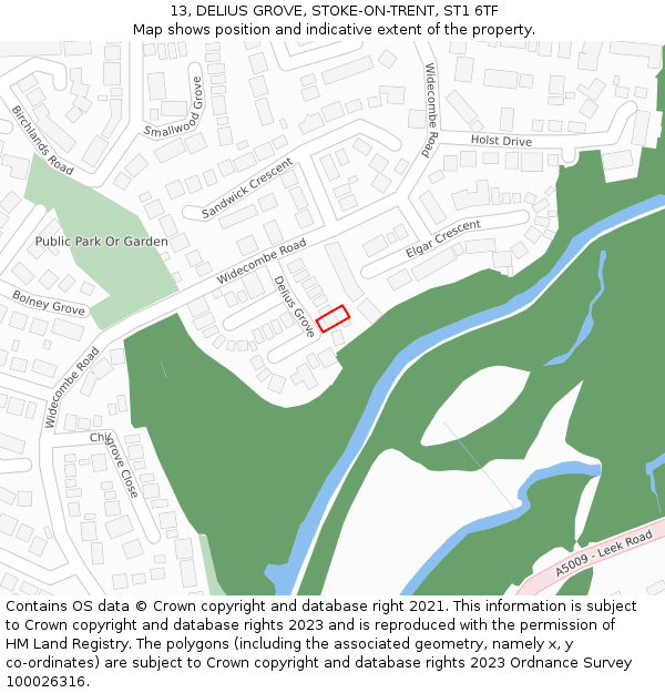 13, DELIUS GROVE, STOKE-ON-TRENT, ST1 6TF: Location map and indicative extent of plot