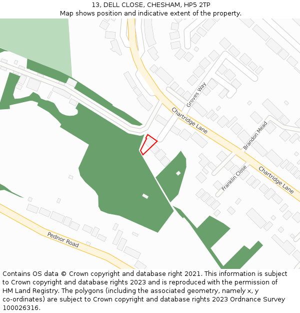 13, DELL CLOSE, CHESHAM, HP5 2TP: Location map and indicative extent of plot
