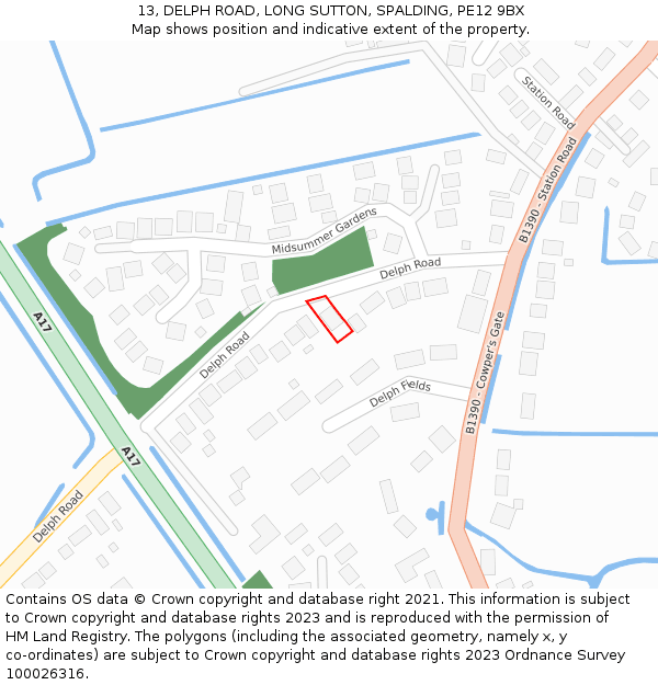 13, DELPH ROAD, LONG SUTTON, SPALDING, PE12 9BX: Location map and indicative extent of plot