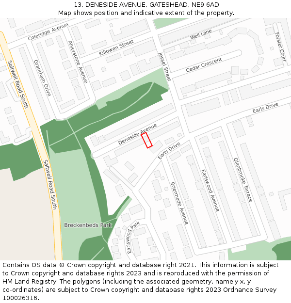 13, DENESIDE AVENUE, GATESHEAD, NE9 6AD: Location map and indicative extent of plot