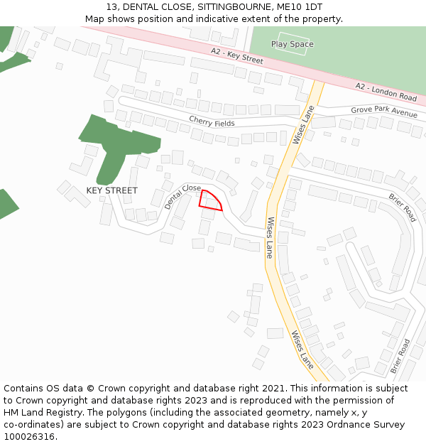 13, DENTAL CLOSE, SITTINGBOURNE, ME10 1DT: Location map and indicative extent of plot