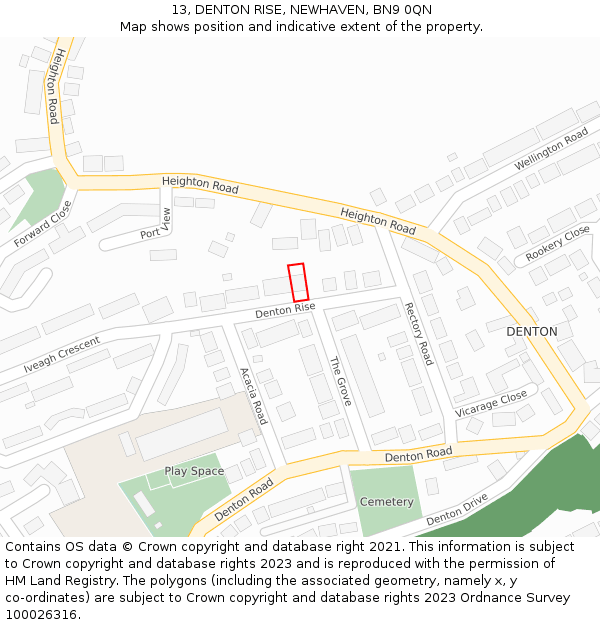 13, DENTON RISE, NEWHAVEN, BN9 0QN: Location map and indicative extent of plot