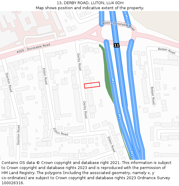 13, DERBY ROAD, LUTON, LU4 0DH: Location map and indicative extent of plot